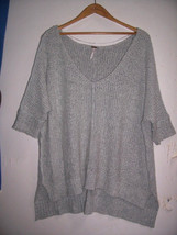 New FREE PEOPLE S Gray/Ivory Tweed Soft Boucle Oversized V Neck Slouch S... - $58.90