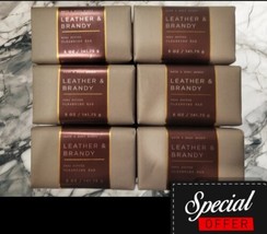 6 Bath &amp; Body Works Leather &amp; Brandy Shea Butter Cleansing Bar Soaps 5oz@ New! - £29.14 GBP