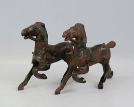 Horse Team for Carriage Marbled Brown &amp; Black Hard Plastic Vintage Unmarked Toys - £19.42 GBP
