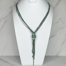 Chico&#39;s Faux Turquoise Beaded Tassel Silver Tone Necklace - $16.82