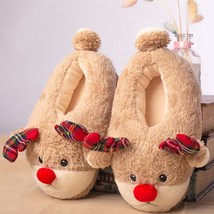 2021 Winter Women&#39;s Slippers Warm Plush Cute Elk Reindeer Christmas Slip On Flat - £28.50 GBP