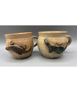 Set Of 2 Handmade Ceramic Mugs With 3D Lizard Design Planters Southwest - $11.22