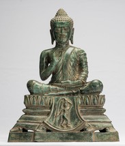 Antique Khmer Style Bronze Buddha Statue Dharmachakra Teaching Mudra - 51cm/20&quot; - £1,174.67 GBP