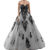 Kivary Gothic Black Lace Tulle Ball Gown Sweetheart Long Corset Prom Evening Dre - £158.26 GBP