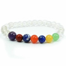 Clear Natural Crystal Quartz + 7 Chakra 8 mm Bracelet To Balance Mind &amp; Body - $23.75