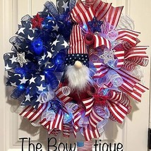 4th of July Handmade 22 in Wreath Patriotic Gnome LED Lighted #W4 - $65.00