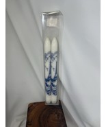 VTG Pair Taper Candles Delft Style Blue White Paris Eiffel Tower Et Al D... - $15.00