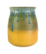 Kenneth Willingham Studio Pottery Vase 7&quot; Handmade Drip Blue Green Yello... - $156.50