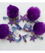 Lovely personalised KEYCHAIN. Epoxy resin handmade. Real fur pom pom - $8.90