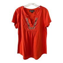 Absolutely Famous Embroidered Boho Top XL Orange Short Sleeve - $17.10