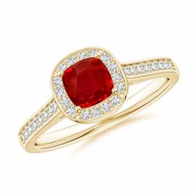 ANGARA Classic Cushion Ruby Ring with Diamond Halo for Women in 14K Solid Gold - £1,536.27 GBP
