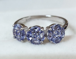 Marquise / Round Tanzanite 14K White Gold Plate 925 Sterling Silver Ring Size 8 - £39.18 GBP