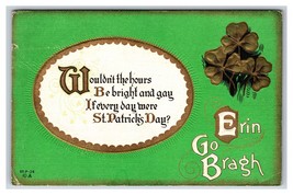 Erin Go Bragh Four Leaf Clover St Patrick&#39;s Day 1915 Embossed DB Postcard S4 - £3.85 GBP