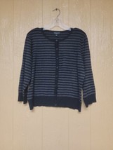 Spense Knit Full Button Front Sweater Cardigan Lightweight sz XL Gray Black - $15.44