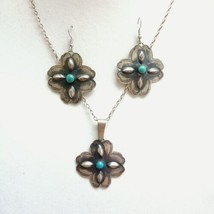 Albert And Jeanette Brown Concho Cross Flower Turquoise Sterling Silver Necklace - £117.06 GBP