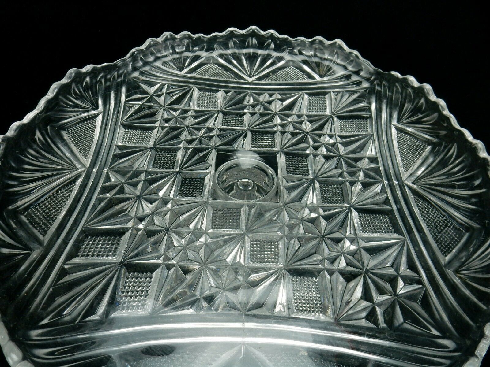 McKee and Brothers 9" Glass Cake Stand, Teutonic Pattern, Diamonds & Fans, EAPG Item image 7