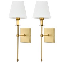 Slim Wall Sconces Set Of 2 White Fabric Shade Hardwired Indoor Light Column Stan - £81.52 GBP