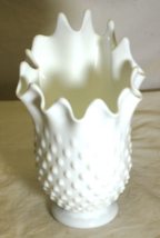 Hobnail White Milk Glass Fenton Handkerchief Vase 5&quot; to 7-1/4&quot; - £51.82 GBP