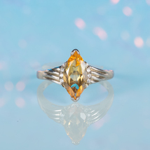 3.5Ct Oval Cut Natural Citrine Ring Set - Yellow Gemstone Sterling Silver Ring - £71.14 GBP