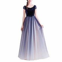 Plus Size Long Velvet Gradient Ombre Tulle Evening Prom Dresses Blue Whi... - $108.89