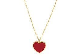 14K yellow gold Heart Red Cornelia Paste Necklace/ Ladies heart necklace - £627.64 GBP