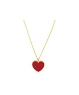 14K yellow gold Heart Red Cornelia Paste Necklace/ Ladies heart necklace - £632.12 GBP