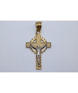 14K Two Tone Gold Crucifix Charm Pendant Cristo Cruz Dije - $3,754.78 MXN