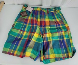 Vintage 90s Madras Plaid Mom Shorts Great Connections L 10-12 NEW - £39.46 GBP