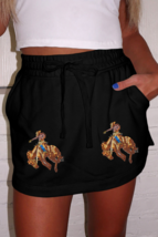 Black Sequin Western Cowboy Patched Lace-up High Waist Skort - $428.03 MXN