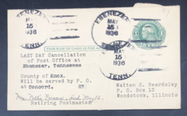 1936 Ebenezer Tennessee Post Office Last Day Cancellation Postal Card Po... - $112.03