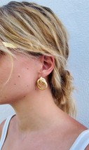 Golden Stainless Steel Hoop Earrings, Interlocking Geometric Design, Greek-Style - £15.94 GBP