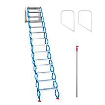 Wall Mounted Folding Ladder Blue-White Loft Attic Stairs Pull Down 14 Steps - £477.70 GBP