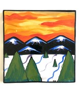 Hand Painted Ceramic Tile - Colorado Mountains at Sunset 7.75&quot; . x 7.75&quot;... - £27.25 GBP
