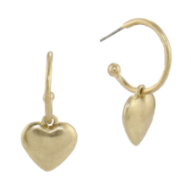 Solid Heart with Loop Stud Earrings Gold Hypoallergenic - $12.29