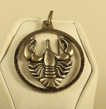 Vintage Sterling Silver Signed Krementz Sea Lobster Crab Detailed round Pendant - £36.17 GBP