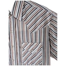 Plains Pearl Snap Shirt Medium Adult Red Striped White Brown Blue Rodeo Western - £19.25 GBP