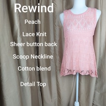 Rewind peach lace knit net back sheer button down detail tank size M - £9.56 GBP