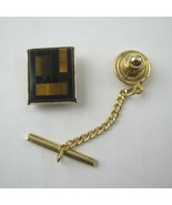 Vintage Tiger Eye Tie Tack Lapel Pin Rectangle Gold tone Chain Tie Bar - £7.98 GBP