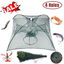4-Hole Fishing Bait Trap Crab Net Crawdad Shrimp Cast Dip Cage Fish Auto... - $19.99