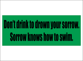 Don't drink to drown your sorrow. Sorrow knows how to swim. - bumper sticker wit - $5.00