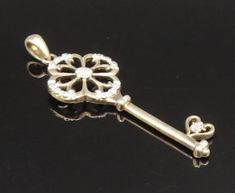 925 Silver - Vintage Two Tone Genuine Diamond Floral Key Pendant - PT21246 - £26.54 GBP