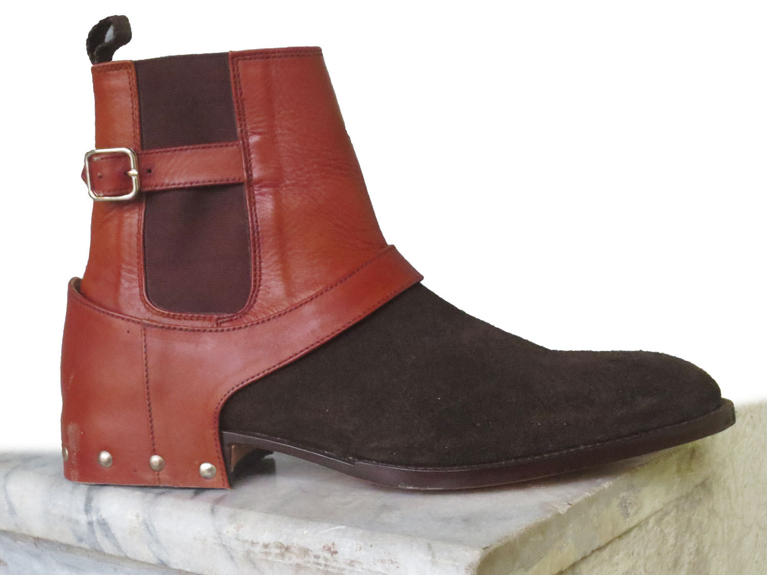 Handmade men's Brown Suede Leather Boots Men Buckle Sh dresses Formal Boots