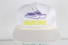 Vintage 80s Spell Out Lakeland Express Boat Roped Snapback Hat Cap White - £23.69 GBP