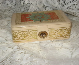 Jewelry/Curio Box-Embossed Leather-Gold Detail - Unknown Origin - $206.48 MXN