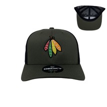 Indian Feather Bundle Trucker Hat in Olive and Black - $25.00