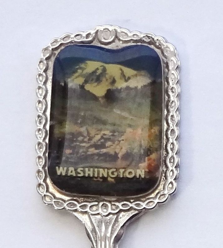 Collector Souvenir Spoon USA Washington Mountain View Emblem - £3.18 GBP