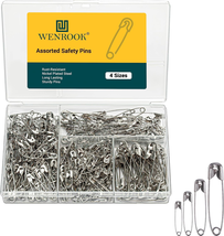 300 Pack Safety Pins Assorted, 4 Different Sizes, Strong Nickel Plated Steel, Sa - £8.15 GBP