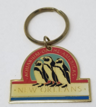 Penguins Aquarium of the Americas Keychain New Orleans 1990s Gold Metal - $11.35