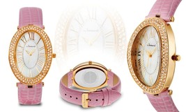 NEW Jeanneret 10058 Women Isabella Collection Swarovski Light Pink Leather Watch - £17.34 GBP