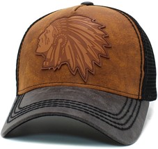 Native American Big Chief Meshback Trucker Style Cap Black &amp; Tan Hat by ... - £16.39 GBP